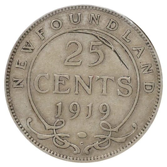 1919C Newfoundland 25-cents Fine (F12) Scratched, marks, or impaired