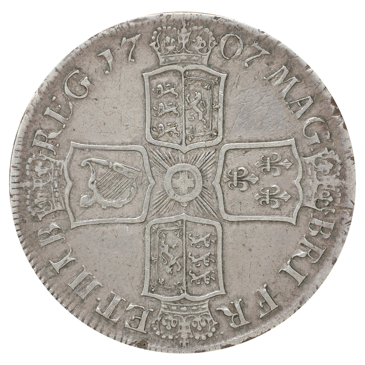 Great Britain 1707E Anne 1 Crown Extra Fine (EF40) impaired
