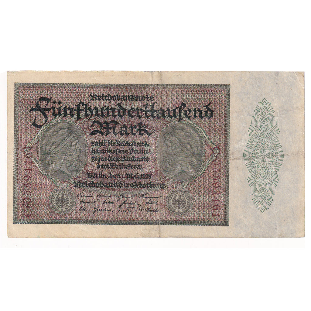 Germany 1923 500,000 Mark Note, Pick #88, EF-AU (DOP)