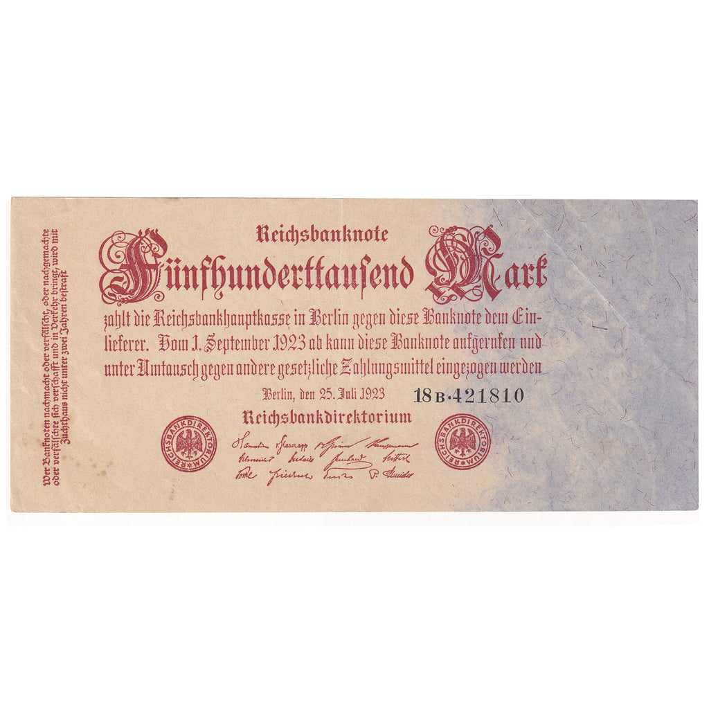 Germany 1923 500,000 Mark Note, Pick #92 (DOP)