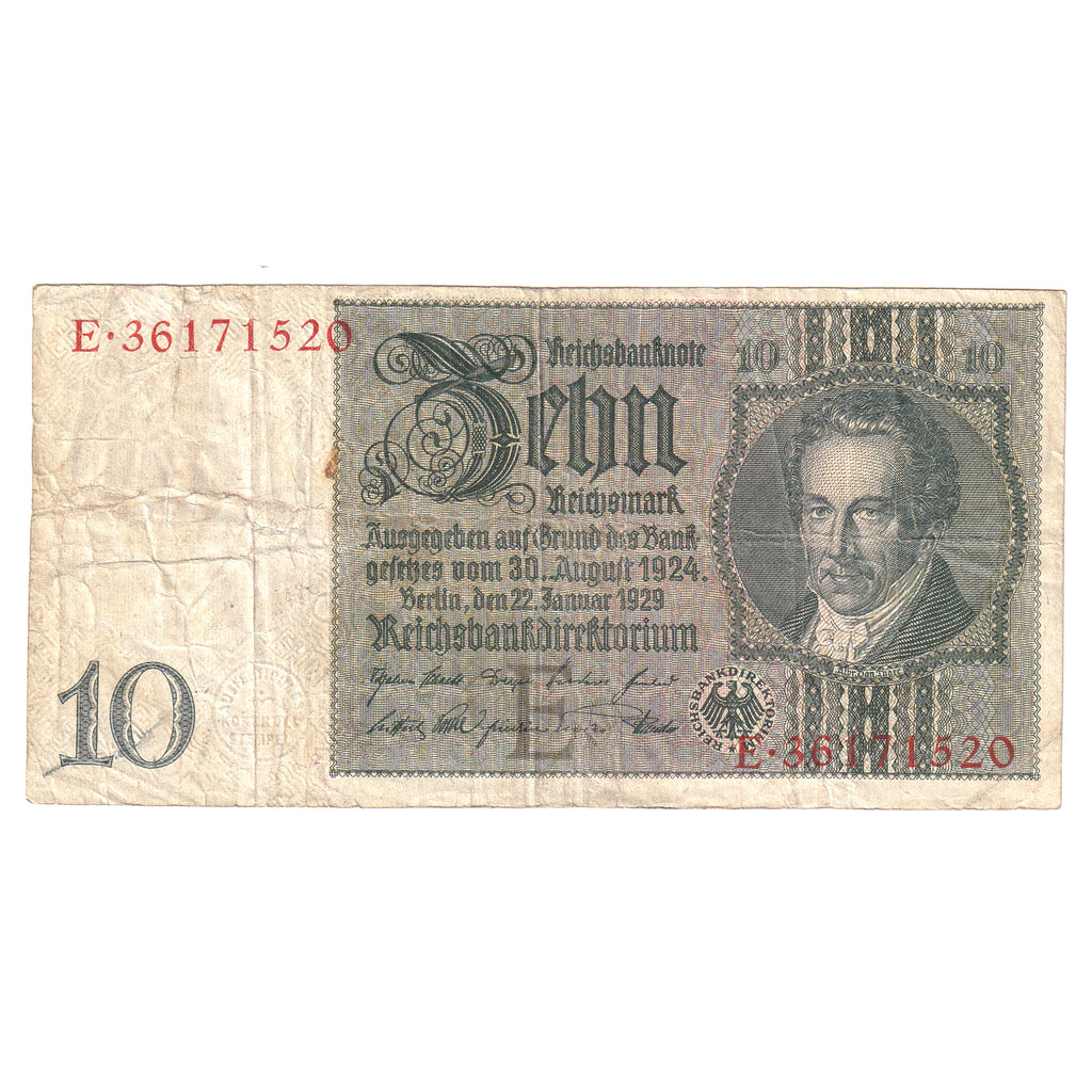 Germany 1929-1936 Third Reich 10 Deutsche Mark Note, Pick #180 (DOP)