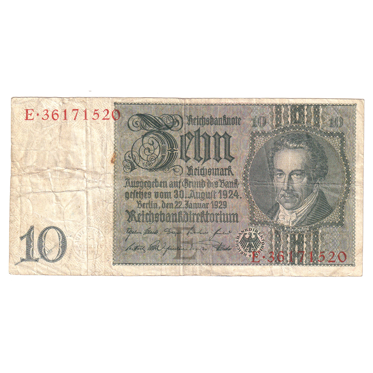 Germany 1929-1936 Third Reich 10 Deutsche Mark Note, Pick #180 (DOP)
