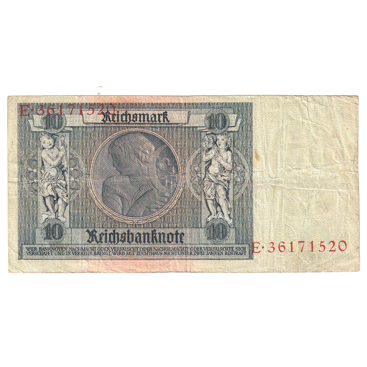 Germany 1929-1936 Third Reich 10 Deutsche Mark Note, Pick #180 (DOP)