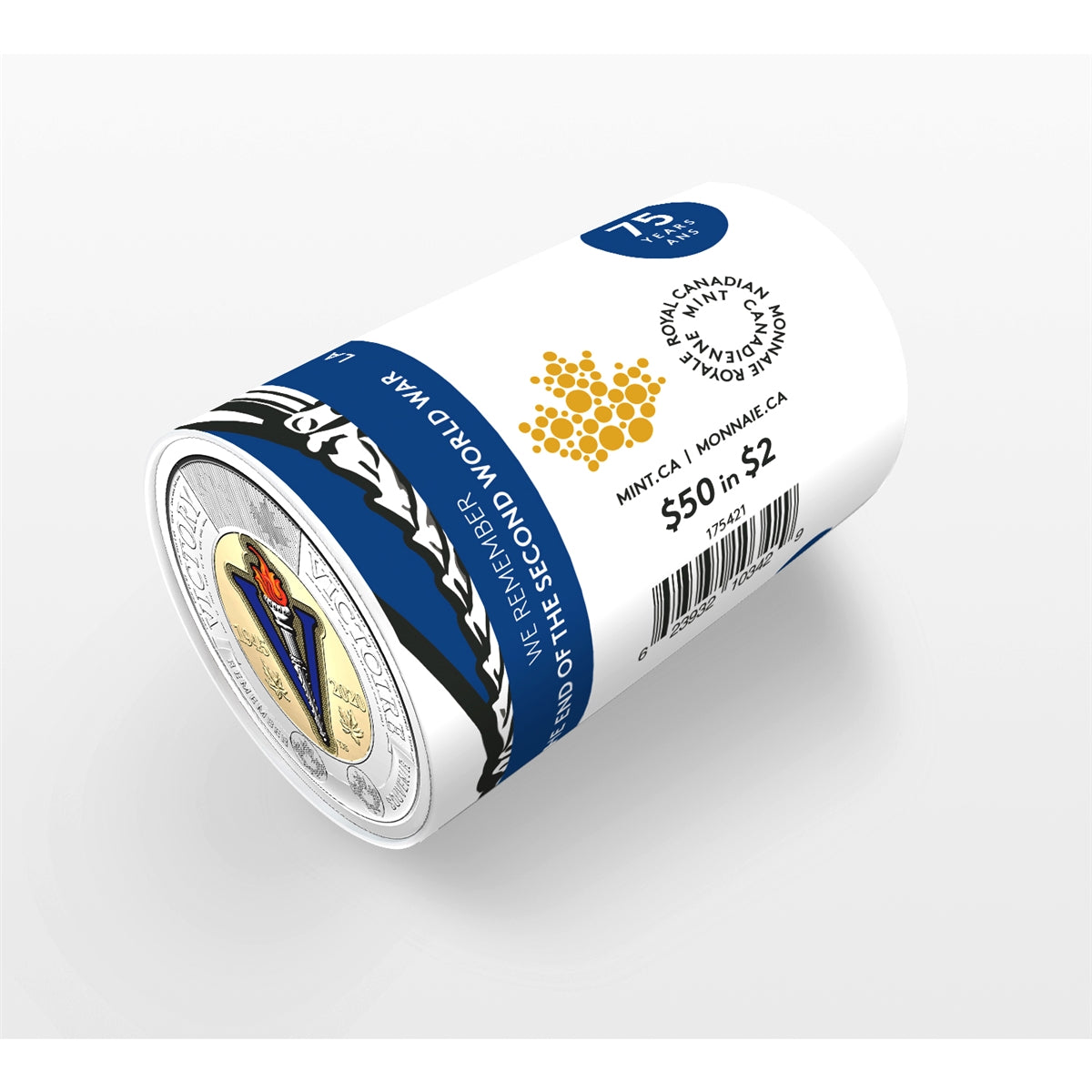 2020 Canada Coloured $2 75th Anniversary of the End of WWII Special Wrap Roll of 25pcs