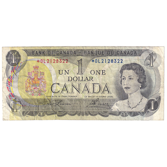 BC-46aA 1973 Canada $1 Lawson-Bouey, *OL, F-VF (dam'g)
