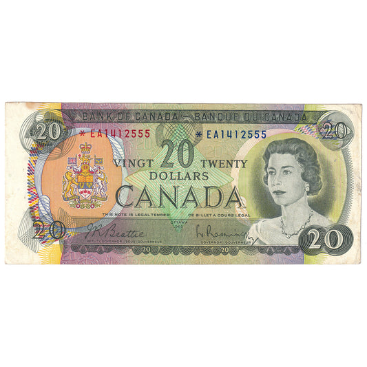 BC-50aA 1969 Canada $20 Beattie-Raminsky, *EA, EF-AU (dam'g, stain)