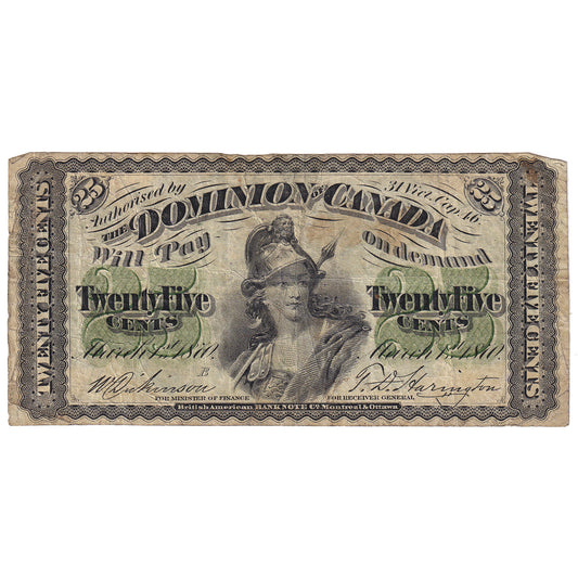 DC-1b-i 1870 Dominion 25-cent Shinplaster, Dickinson-Harington, Small B, F (dam'g)