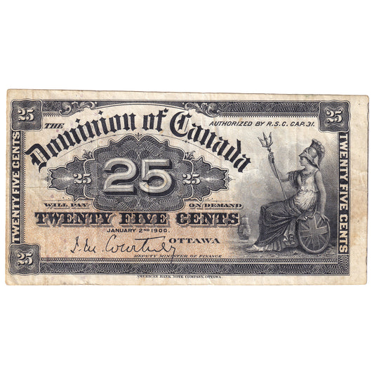 DC-15a-E25a-i 1900 Dominion 25-cent Shinplaster, Courtney, Cut off Size, VF