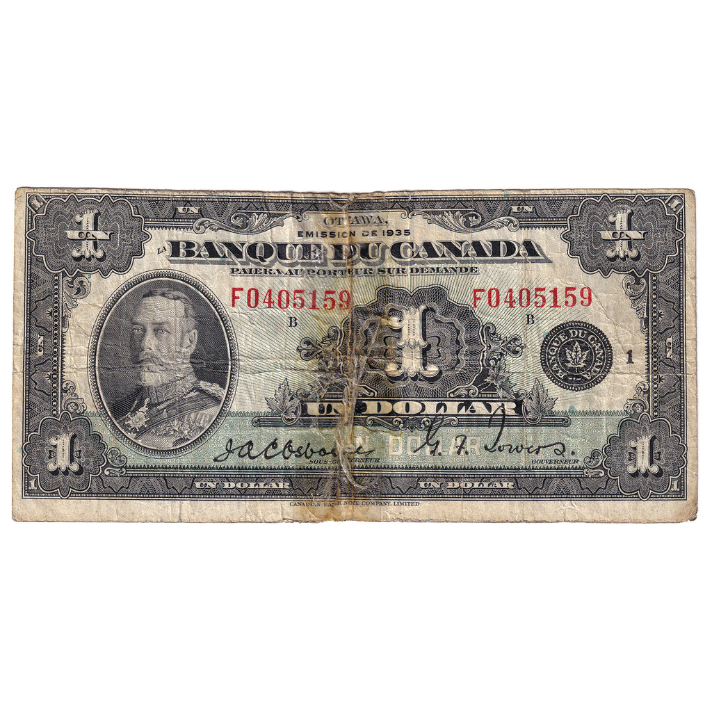 BC-2 1935 Canada $1 Osborne-Towers, French, F (damaged)