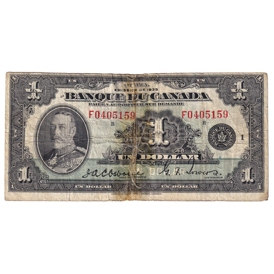BC-2 1935 Canada $1 Osborne-Towers, French, F (damaged)
