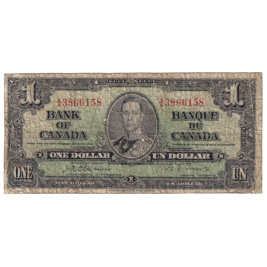 BC-21a 1937 Canada $1 Osborne-Towers, A/A, VG (small tears)