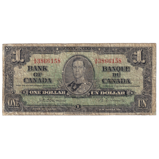 BC-21a 1937 Canada $1 Osborne-Towers, A/A, VG (small tears)