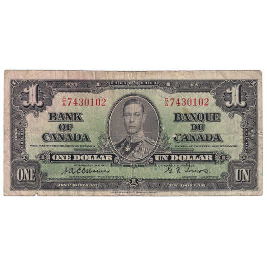 BC-21a 1937 Canada $1 Osborne-Towers, C/A, F (tears)