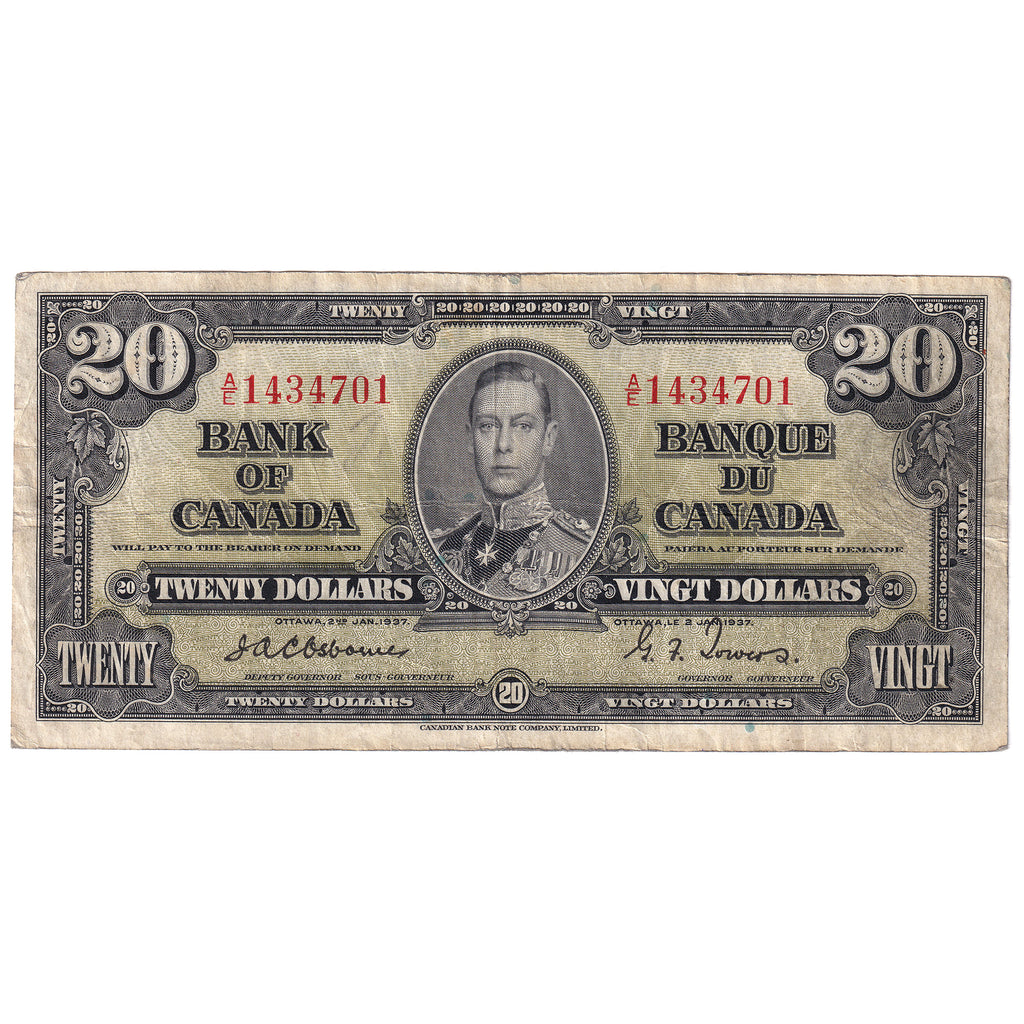 BC-25a 1937 Canada $20 Osborne-Towers, A/E (writing)