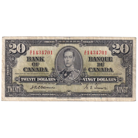 BC-25a 1937 Canada $20 Osborne-Towers, A/E (writing)