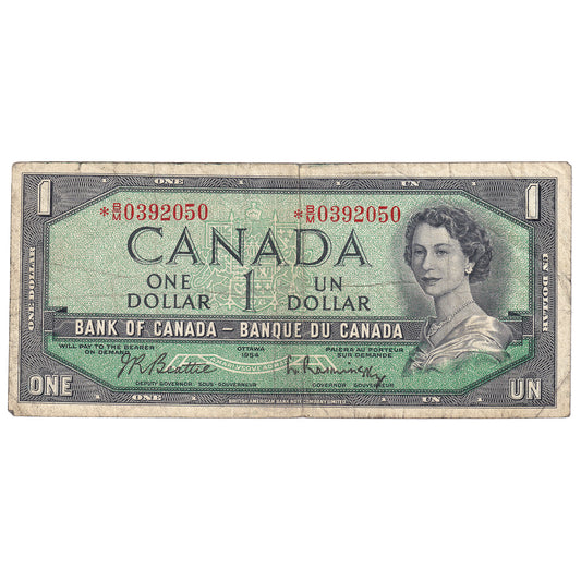 BC-37bA-i 1954 Canada $1 Beattie-Rasminsky, *B/M, No FPN, F (dirt)