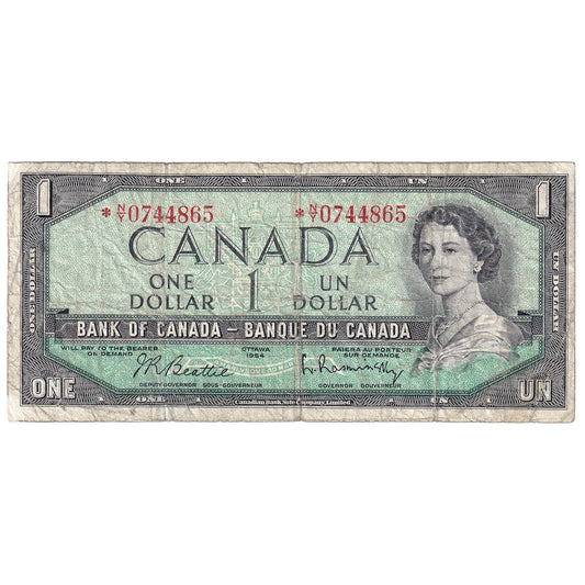 BC-37bA 1954 Canada $1 Beattie-Rasminsky, *N/Y, VG (holes)