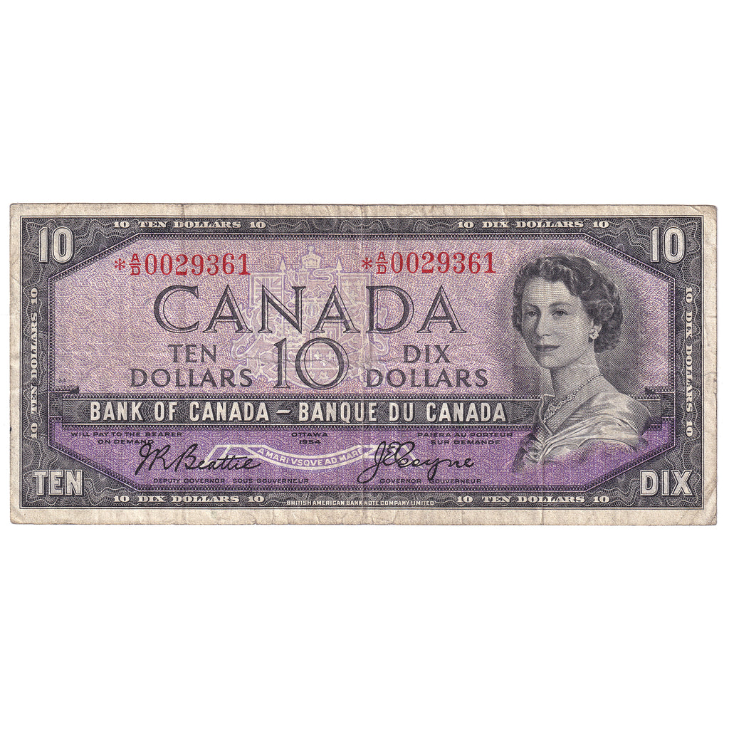 BC-40aA 1954 Canada $10 Beattie-Coyne, *A/D, F (tear)