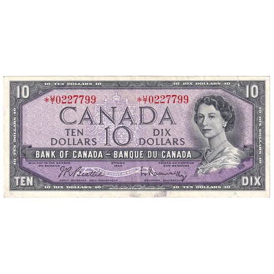 BC-40bA 1954 Canada $10 Beattie-Rasminsky, *U/T, EF (tear)