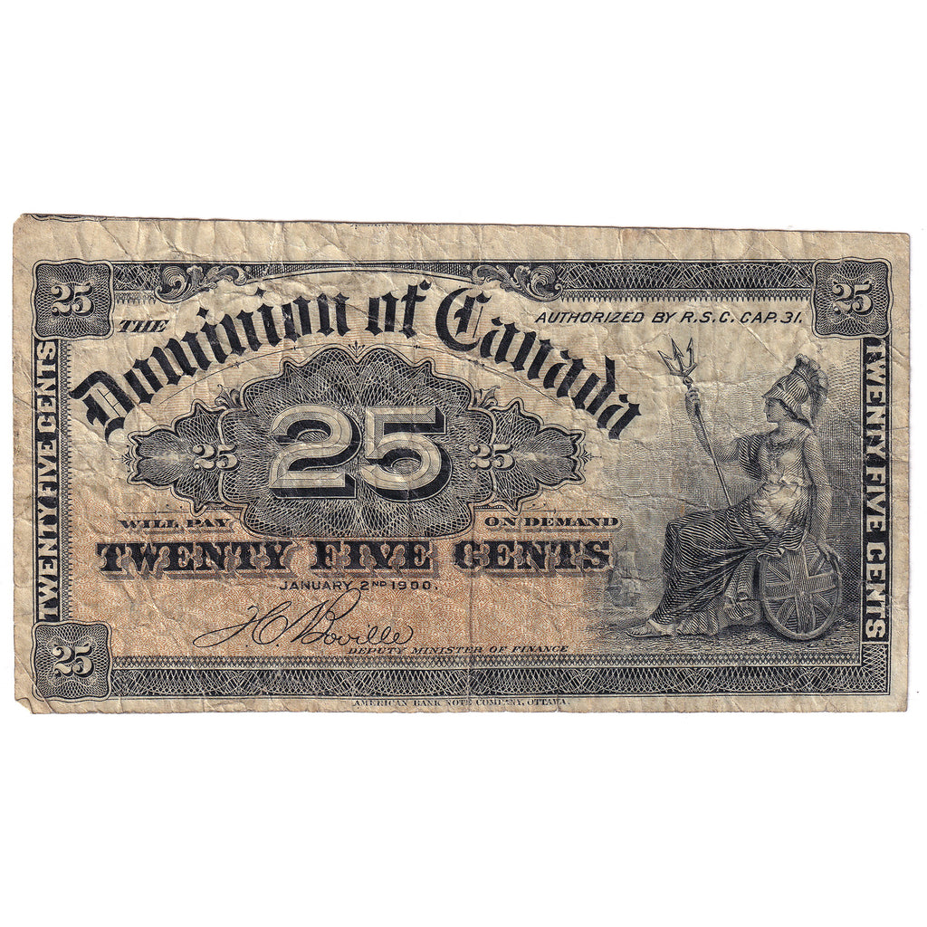 DC-15b-E25a-i 1900 Dominion 25-cent Shinplaster, Boville, Cut off Size, F