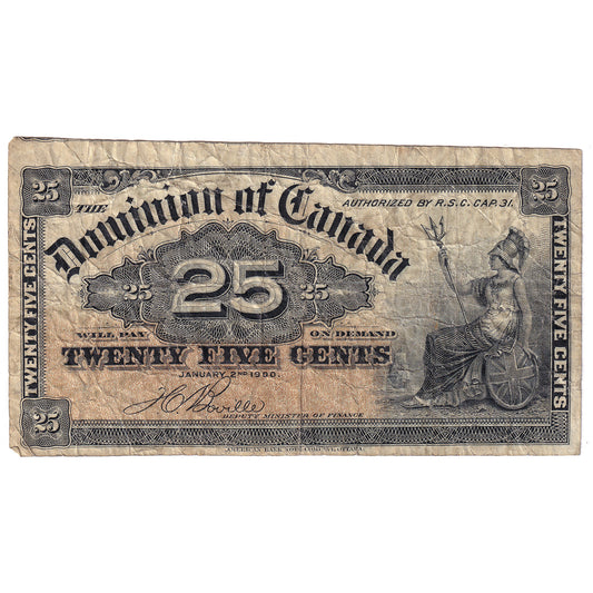 DC-15b-E25a-i 1900 Dominion 25-cent Shinplaster, Boville, Cut off Size, F