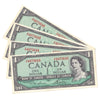 Lot of 4x Sequential BC-37d 1954 Canada $1 Lawson-Bouey, Z/F, 4 Pcs.