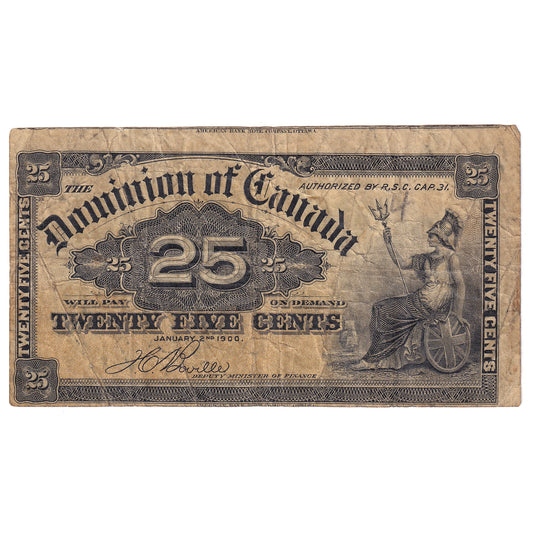 DC-15b-E25a-i 1900 Dominion 25-cent Shinplaster, Boville, F (Cut off Size)