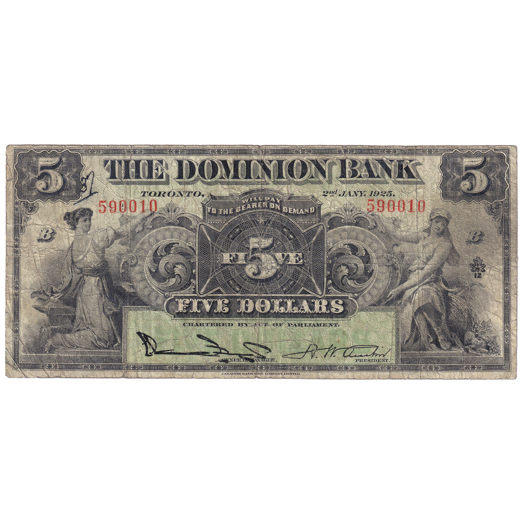 220-16-14 1925 Dominion $5 Bogert-Austin, VG (writing)