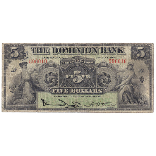 220-16-14 1925 Dominion $5 Bogert-Austin, VG (writing)