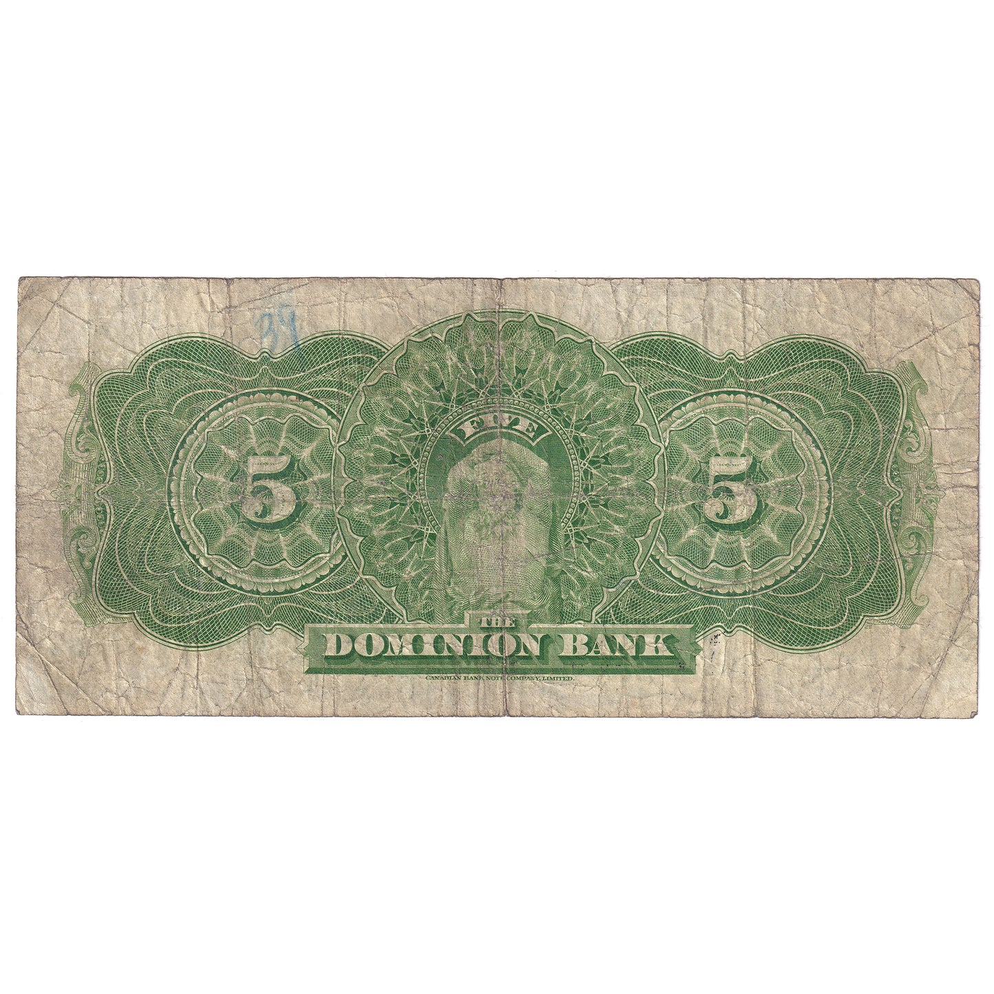 220-16-14 1925 Dominion $5 Bogert-Austin, VG (writing)