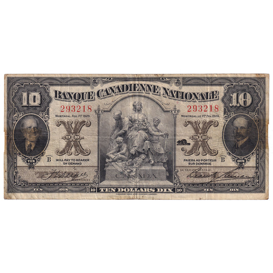 85-12-04 1929 Banque Canadienne Nationale $10 Wilson-Leman, VF (tape)