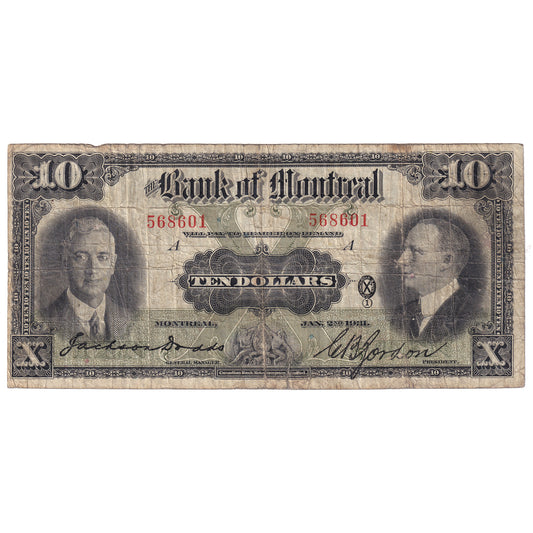505-58-04 1931 Bank of Montreal $10 Dodds-Gordon, VG-F (tear)