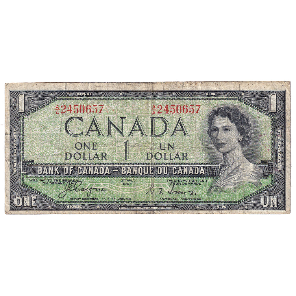 BC-29a 1954 Canada $1 Coyne-Towers, Devil's Face, A/A, F (dirt)