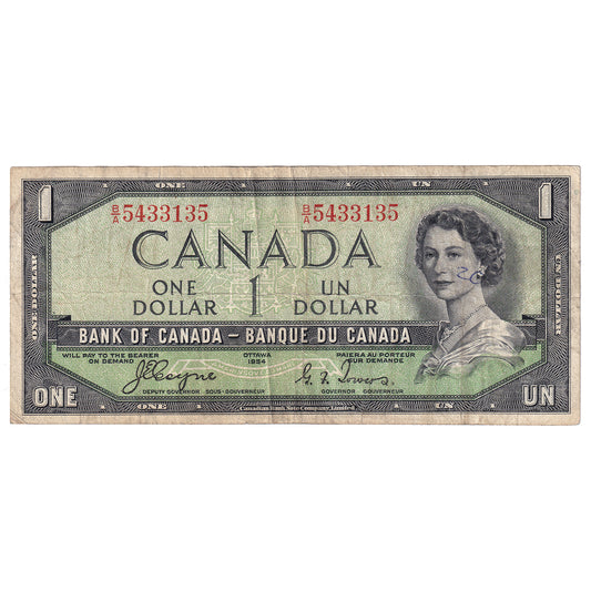 BC-29a 1954 Canada $1 Coyne-Towers, Devil's Face, B/A, F-VF (writing)