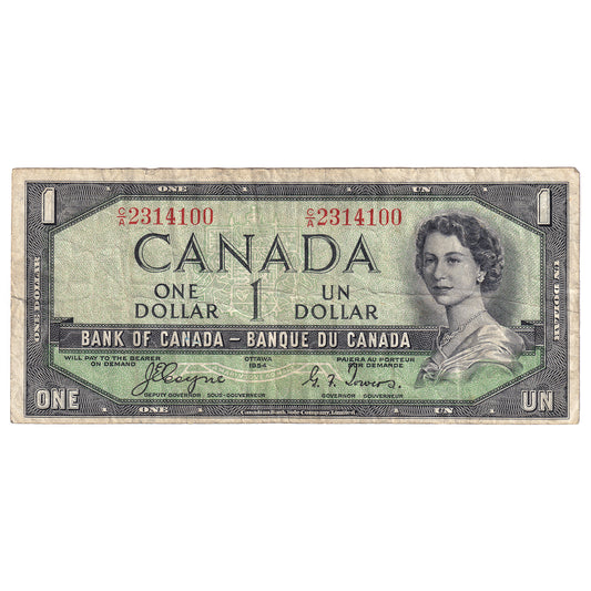 BC-29a 1954 Canada $1 Coyne-Towers, Devil's Face, C/A, VF (tear)