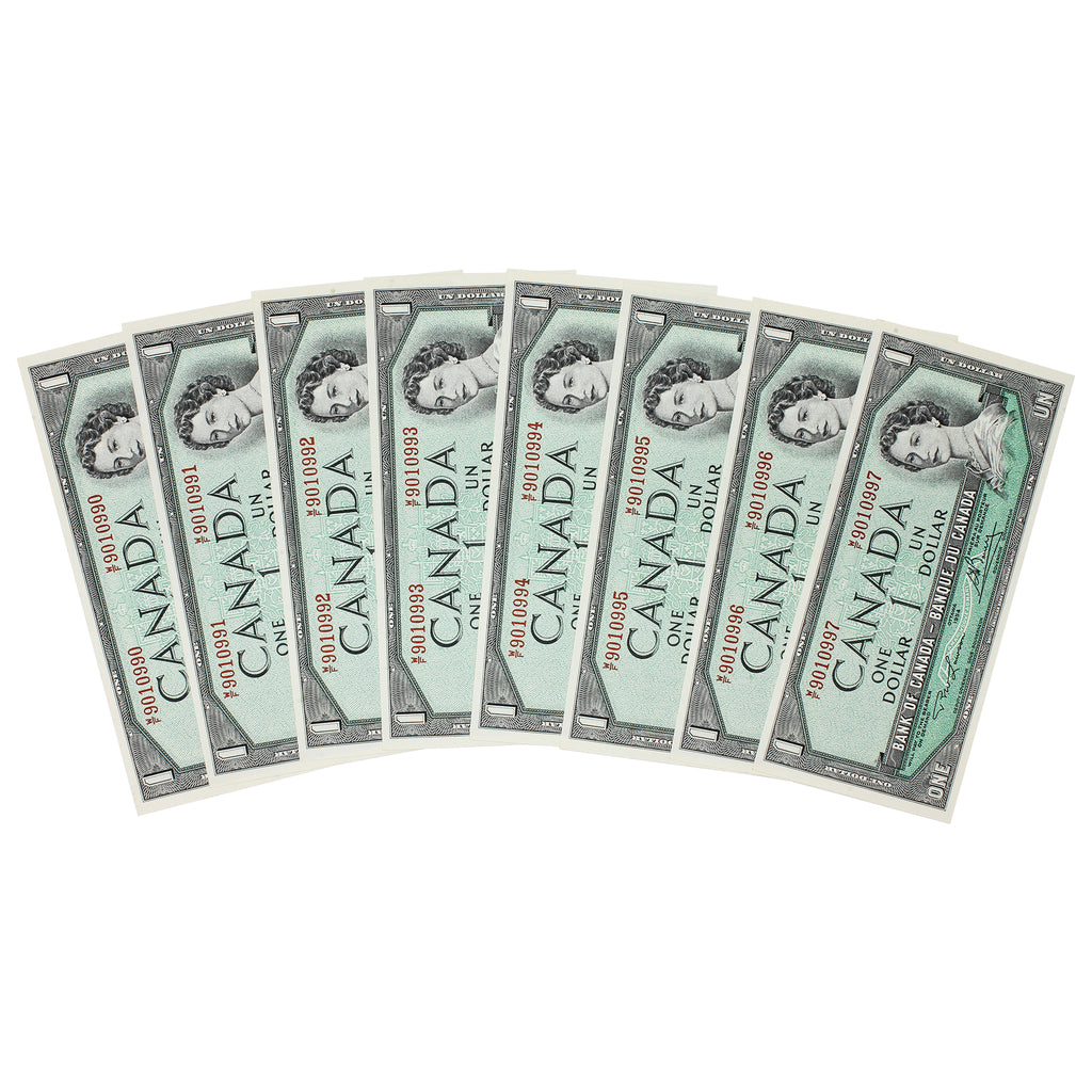 Lot of 8x Sequential BC-37d 1954 Canada $1 Lawson-Bouey, W/F, 8 Pcs.