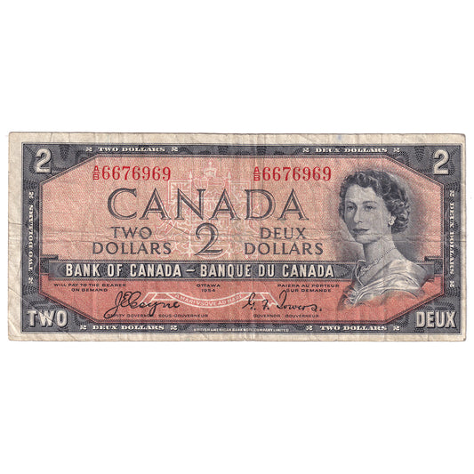 BC-30a 1954 Canada $2 Coyne-Towers, Devil's Face, A/B, VG-F (dam'g)