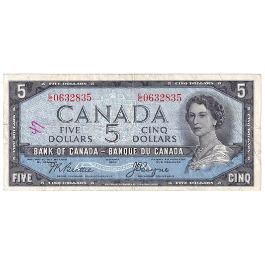 BC-31b 1954 Canada $5 Beattie-Coyne, Devil's Face, E/C, VF (writing)