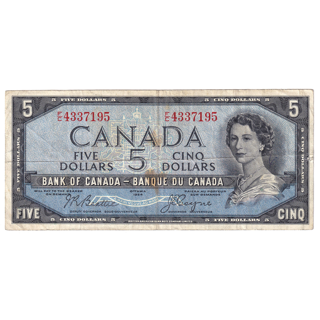 BC-31b 1954 Canada $5 Beattie-Coyne, Devil's Face, F/C, F-VF (dam'g)