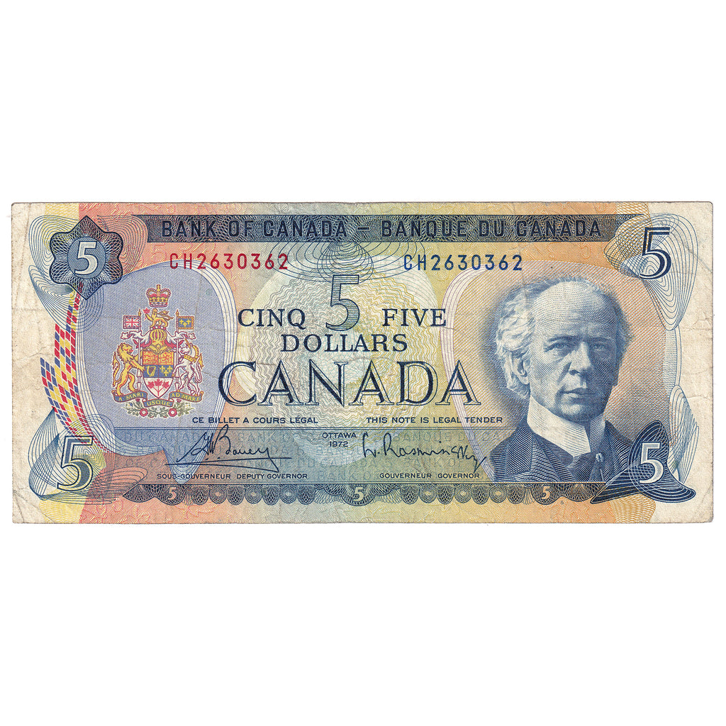 BC-48a-N1-iii 1972 Canada $5 Bouey-Rasminsky, 4 Digit RADAR CH2630362, Circ.