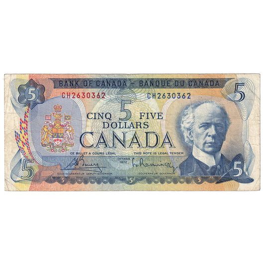 BC-48a-N1-iii 1972 Canada $5 Bouey-Rasminsky, 4 Digit RADAR CH2630362, Circ.