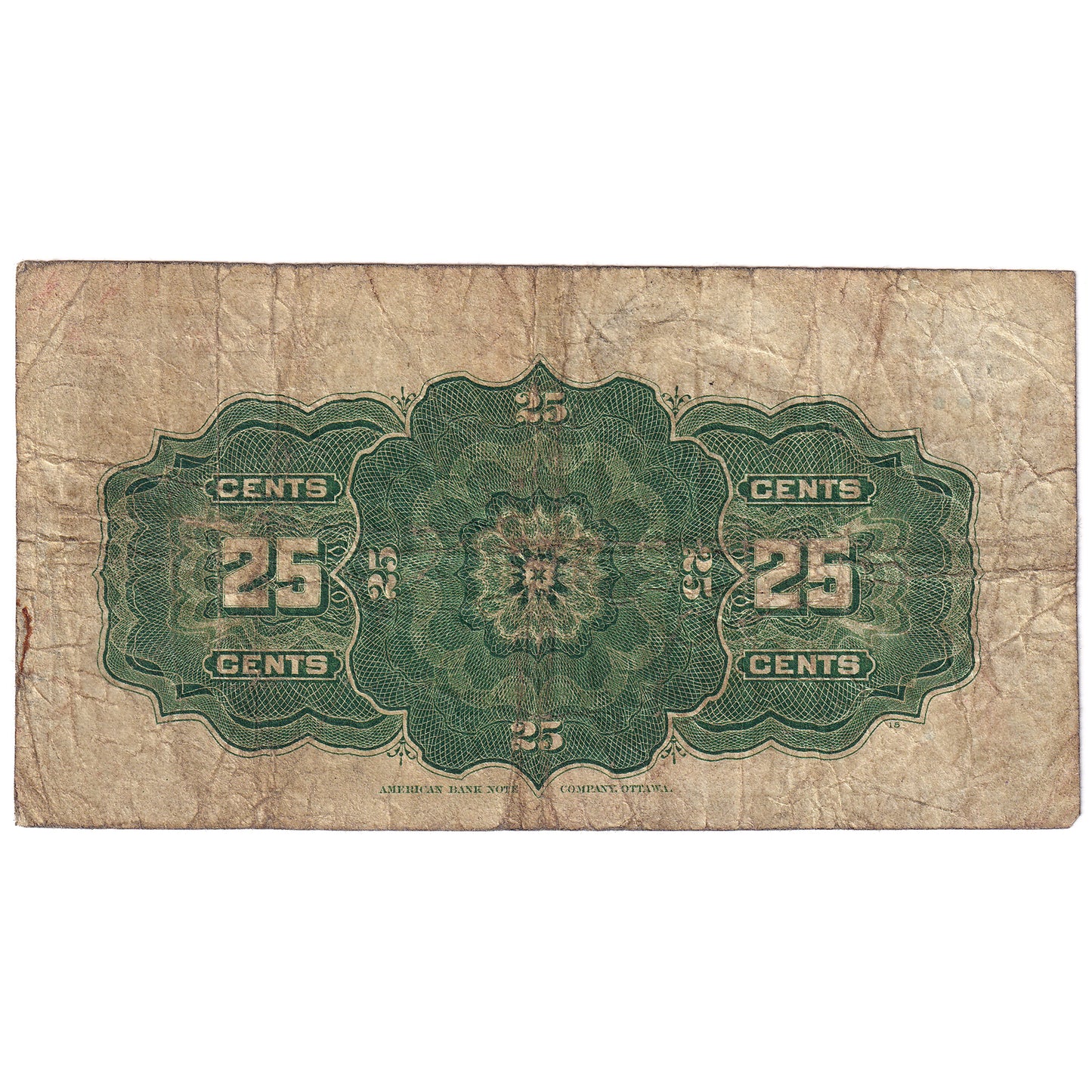 DC-15b-E25-i 1900 Dominion 25-cent Shinplaster, Boville, Cut out of Register, VG