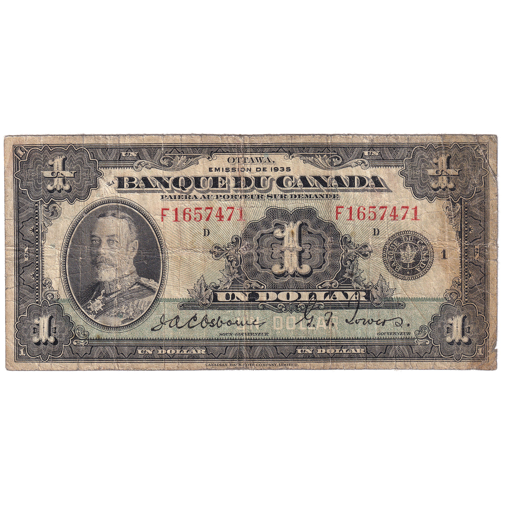 1935 Canada $1 Osborne-Towers, French, VG (stain)