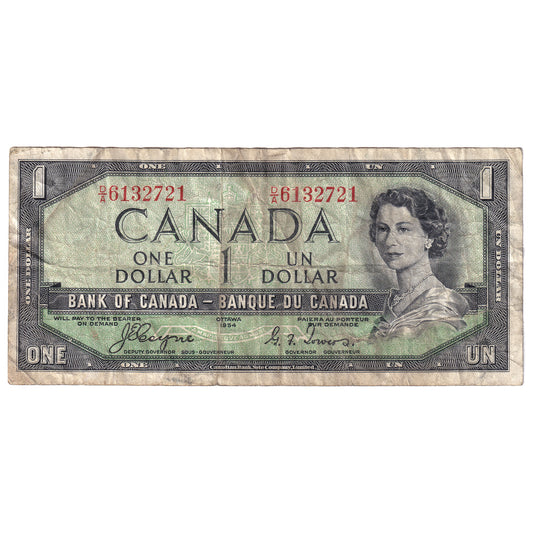 BC-29a 1954 Canada $1 Coyne-Towers, Devil's Face, D/A, F-VF (dirt)
