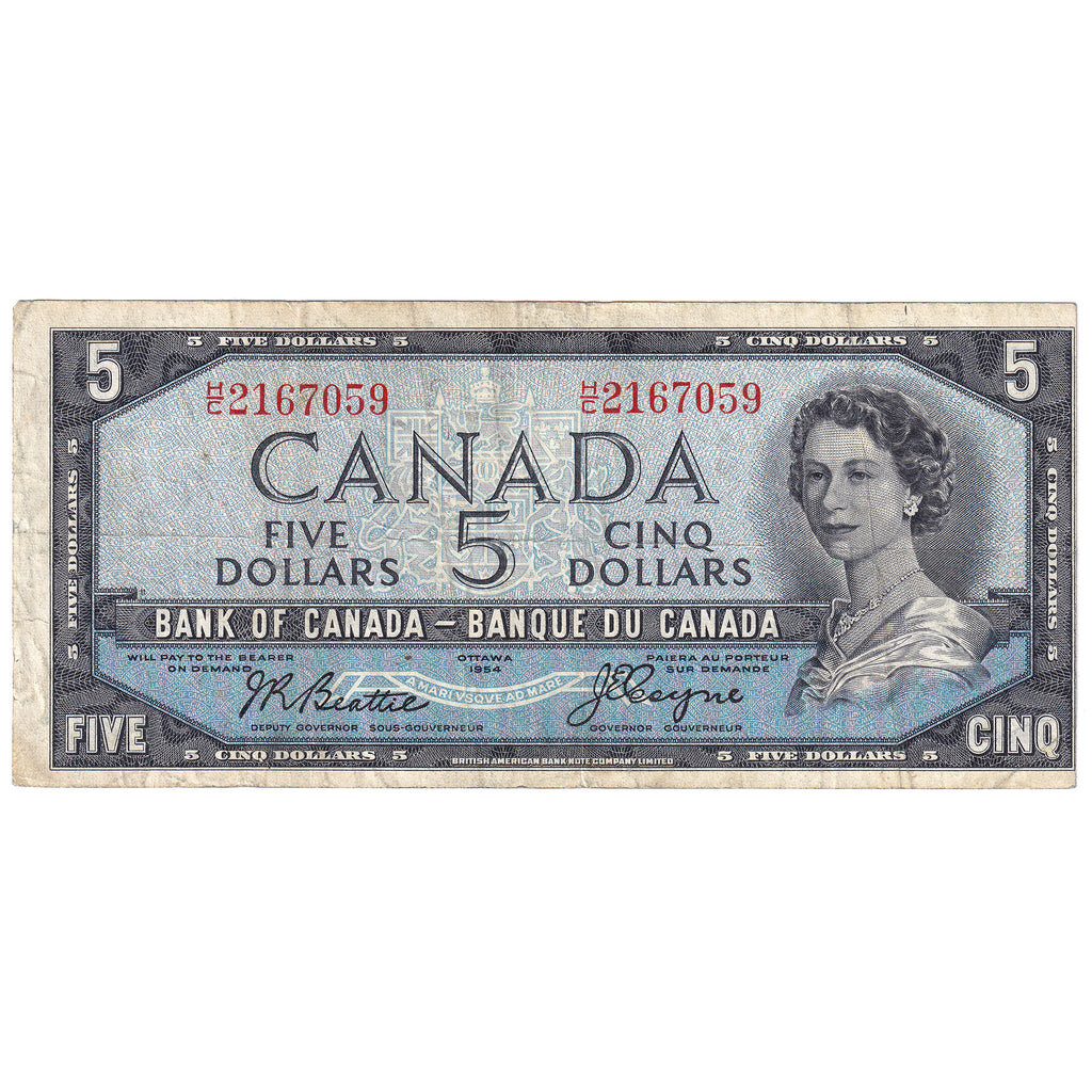 BC-31b 1954 Canada $5 Beattie-Coyne, Devil's Face, H/C, VF (dirt)