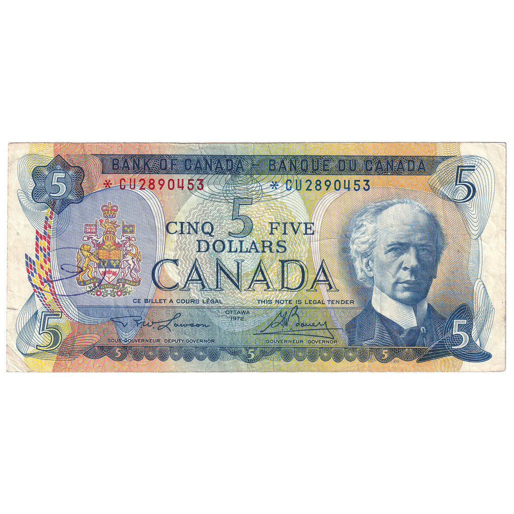 BC-48bA 1972 Canada $5 Lawson-Bouey, *CU, F-VF (dam'g)