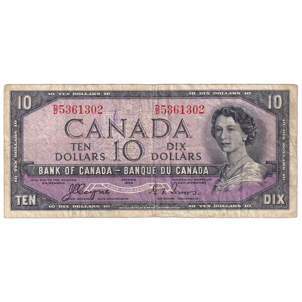 BC-32a 1954 Canada $10 Coyne-Towers, Devil's Face, D/D, F (writing)