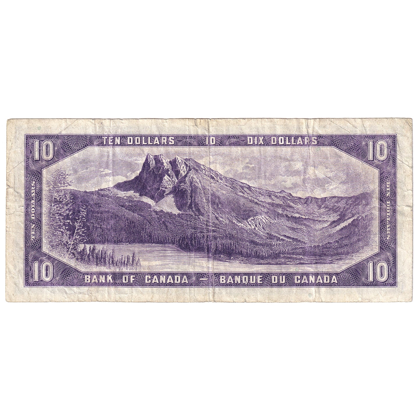 BC-32b 1954 Canada $10 Beattie-Coyne, Devil's Face, I/D, F-VF (dam'g)