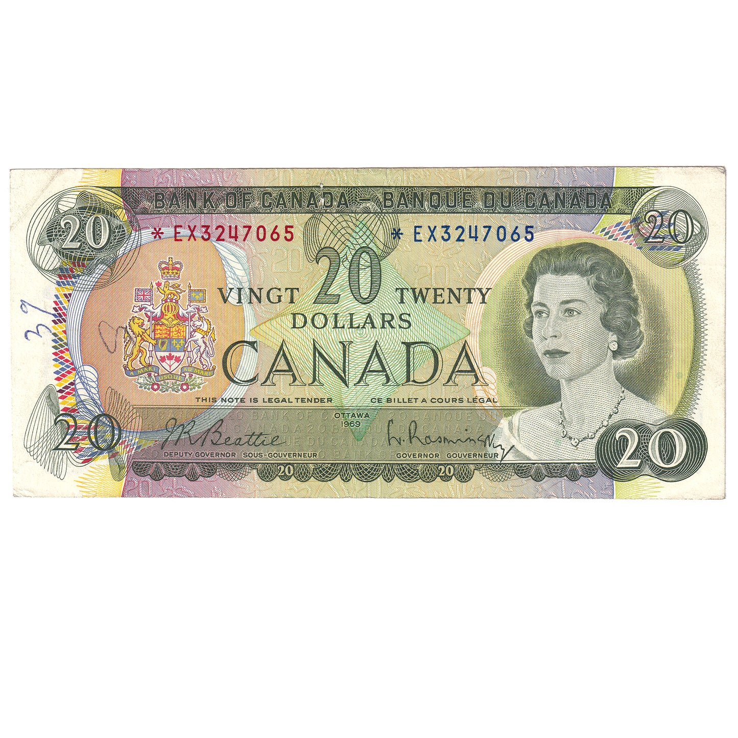 BC-50aA 1969 Canada $20 Beattie-Rasminsky, *EX, VF (writing)