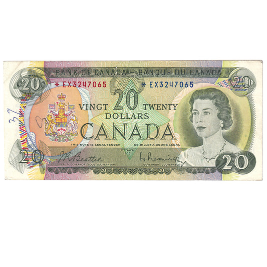 BC-50aA 1969 Canada $20 Beattie-Rasminsky, *EX, VF (writing)